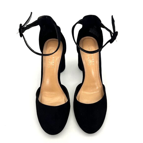 Lauren Conrad Hydrangea Womens Shoes Size 6.5 Black Suede Ankle Strap Block Heel - Picture 2 of 15